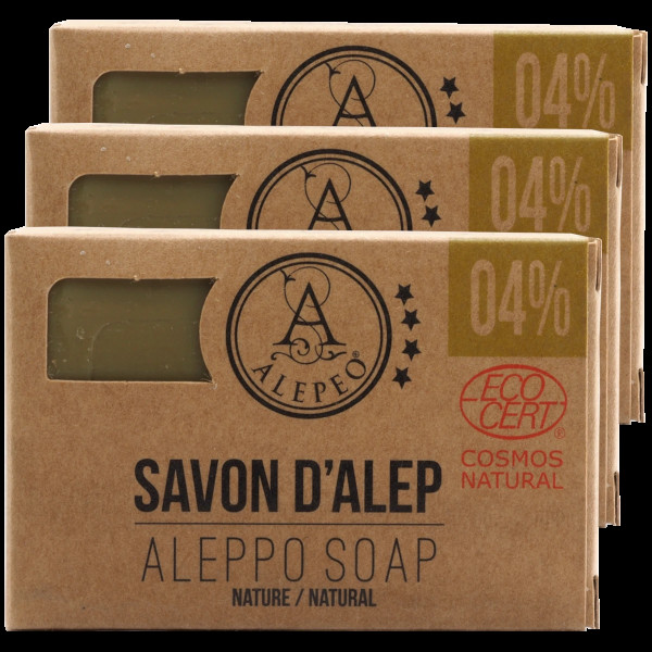 ALEPEO Aleppo Olivenölseife mit 4% Lorbeeröl 100 g 3er Pack