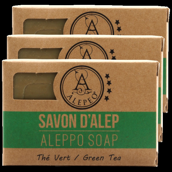 ALEPEO Aleppo Olivenölseife mit Grüner Tee-Duft 100 g 3er Pack